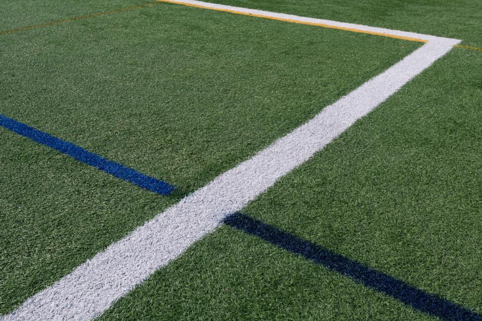 Free Image of Green turf with white and blue lines 