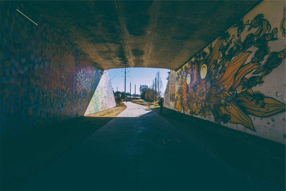 Free Image of Colorful urban graffiti under a concrete bridge 