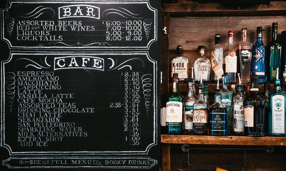 Free Image of Chalkboard menu at a rustic bar 