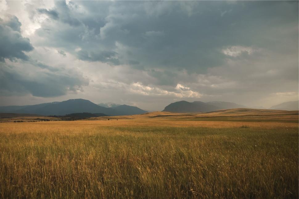 Free Image of Serene landscape of mountains and open field 