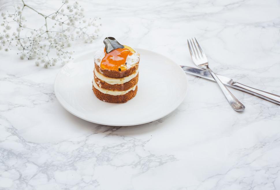 Free Image of Elegant dessert on marble with cutlery 