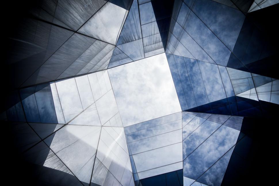 Free Image of Abstract geometric view of modern glass building 