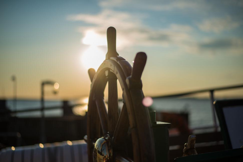 Free Image of Ship s steering wheel in sunset soft light 