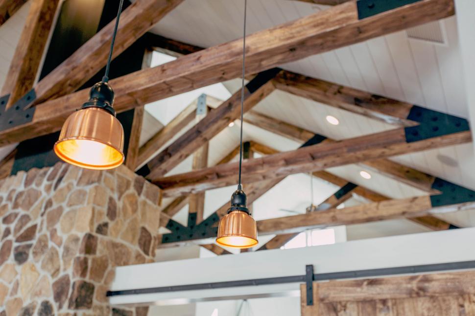 Free Image of Rustic Interior with Modern Lighting Fixtures 
