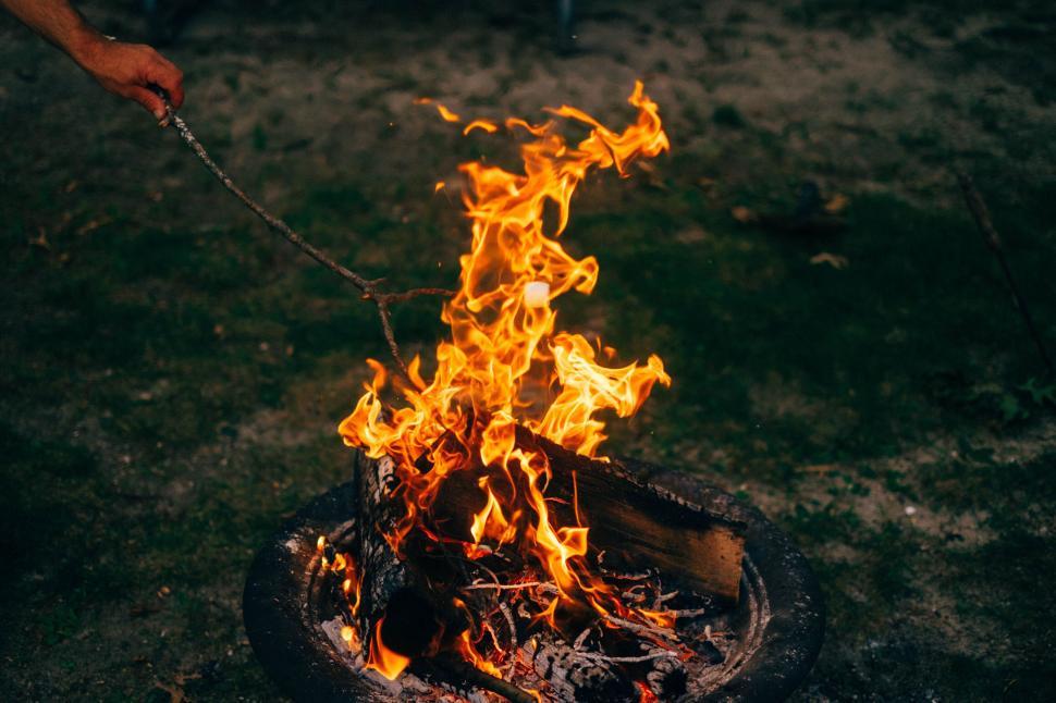 Free Image of Blazing campfire in the outdoors at night 