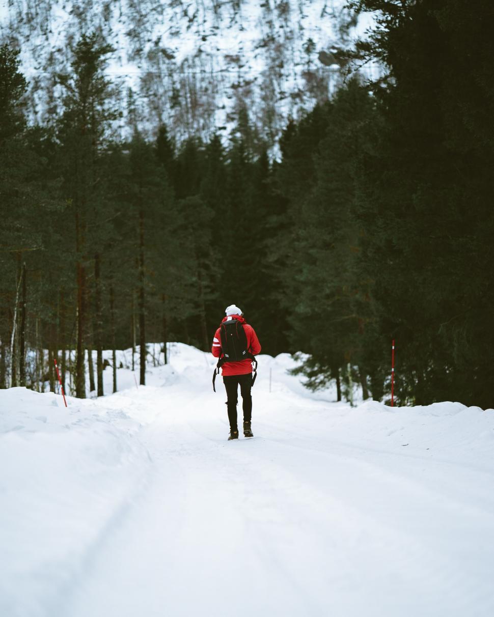 Free Image of Person walking alone on snowy path 