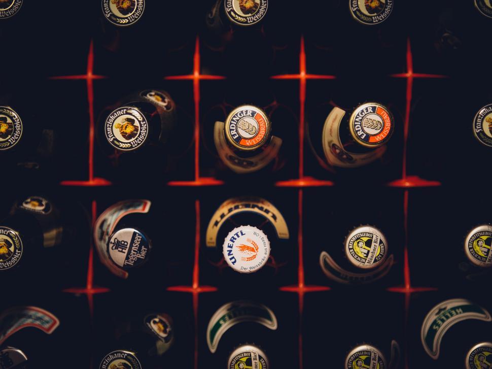 Free Image of Beers in illuminated red locker display 