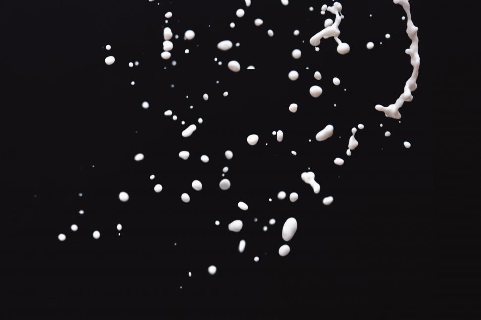 Free Image of Milk droplets frozen against a black backdrop 