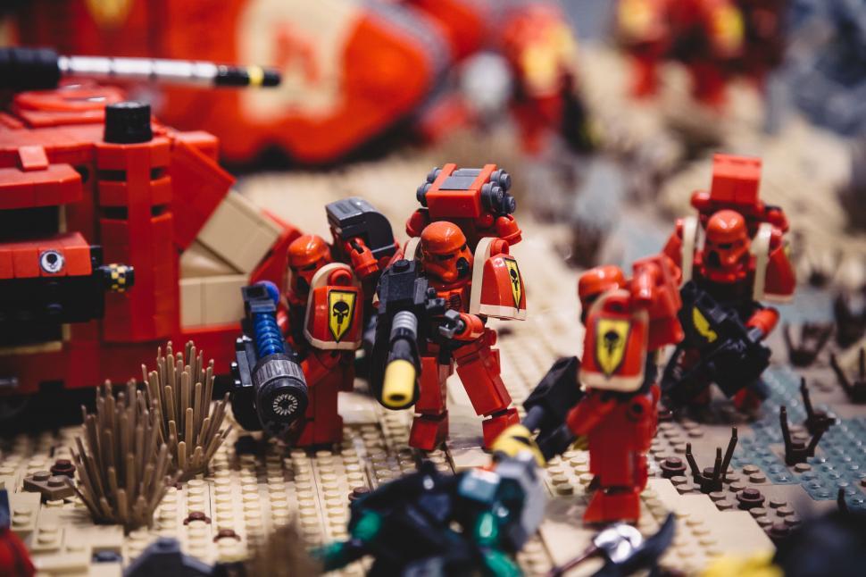Free Image of Colorful LEGO battle scene with mini figures 