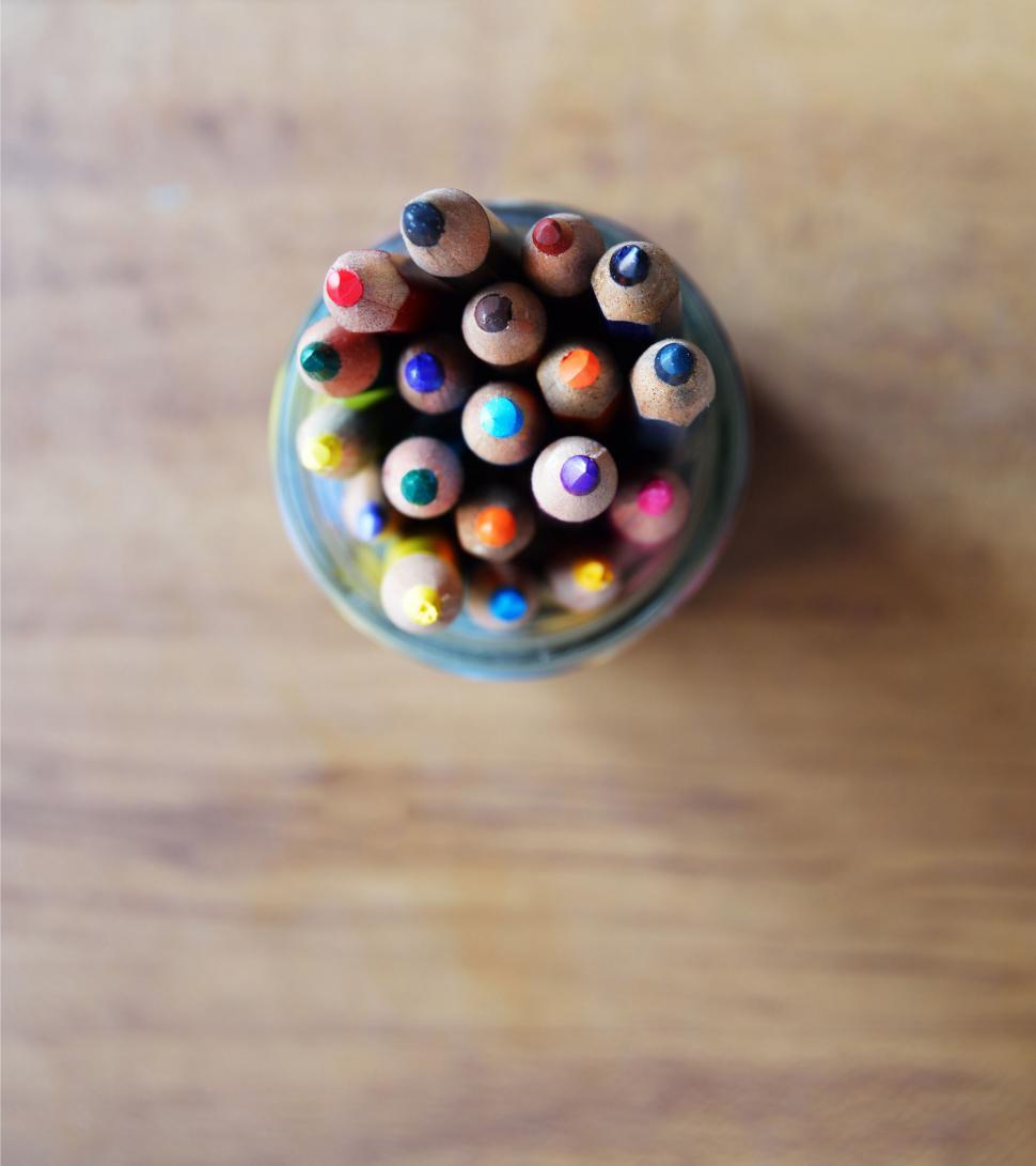 Free Image of Top view of colorful pencils in a holder 