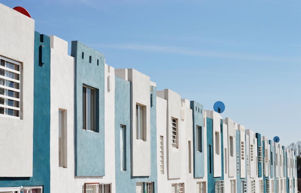 Free Image of Modern architecture row of blue and white buildings 