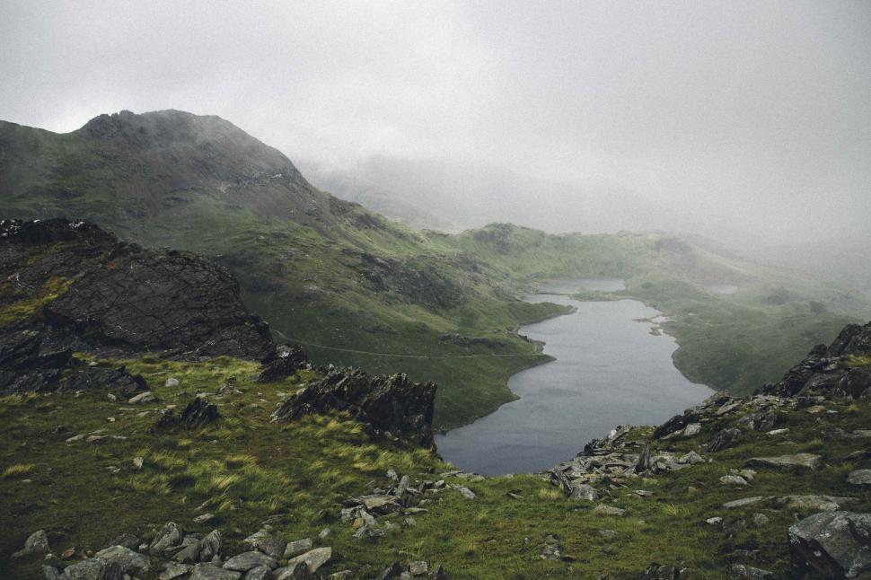 Free Image of Foggy mountain landscape with a lake 