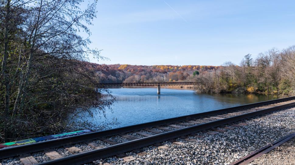 Free Image of Railroad track leading to a bridge over water 