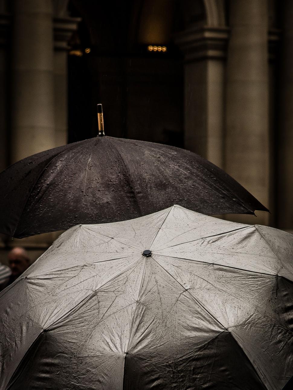 Free Image of Umbrellas in urban setting on rainy day 
