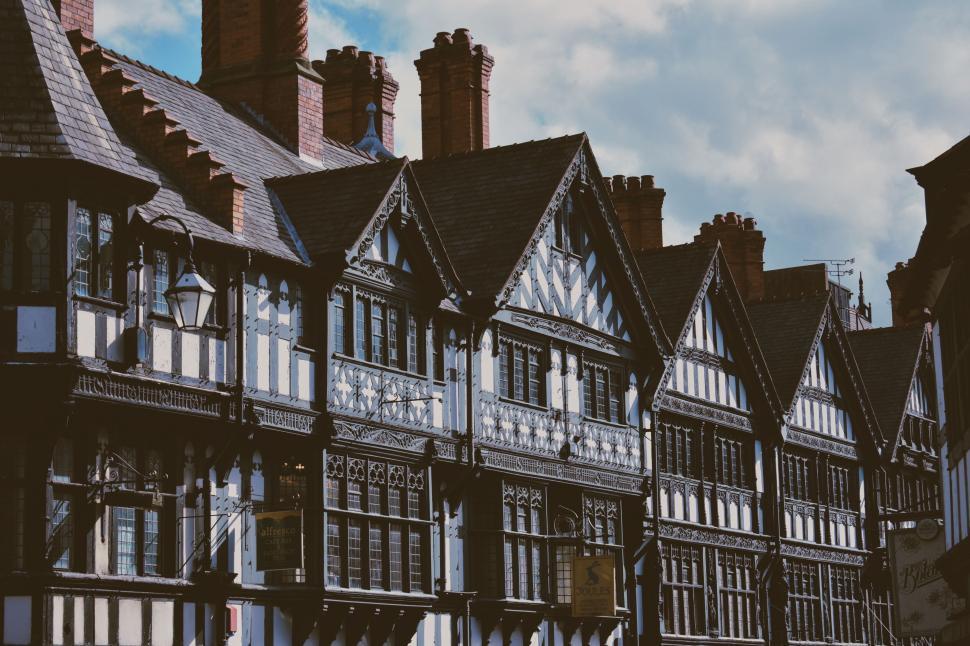 Free Image of Traditional Tudor style buildings in row 