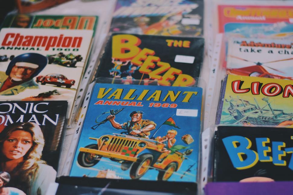Free Image of Vintage comic books on display 