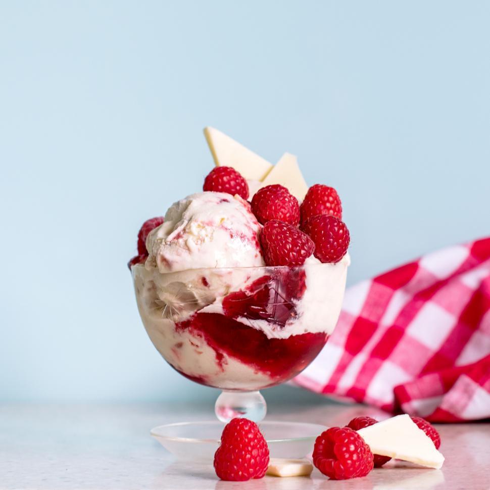 Free Image of Raspberry ice cream with white chocolate bits 
