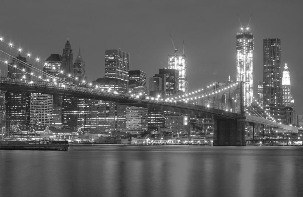 Free Image of Black and white cityscape with bridge 