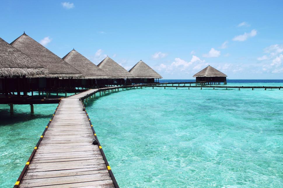 Free Image of Overwater bungalows in a tropical resort 