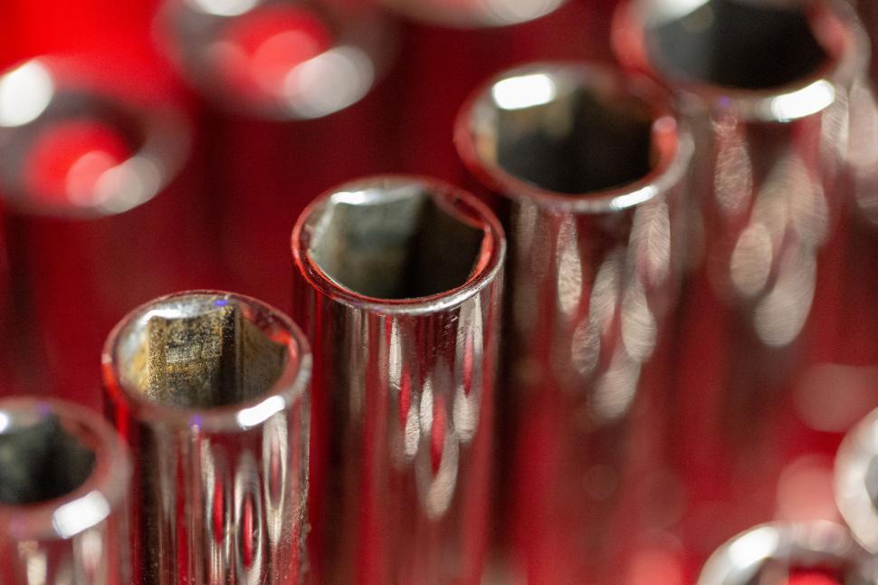 Free Image of Close-up of shiny red mechanical tools 
