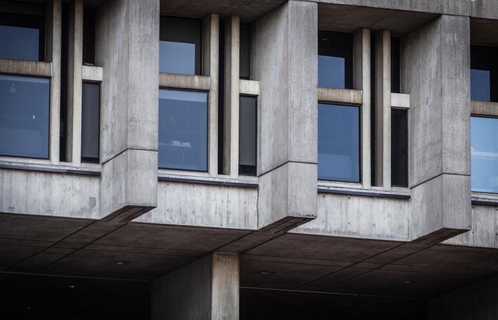Free Image of Brutalist style architecture with unique windows 