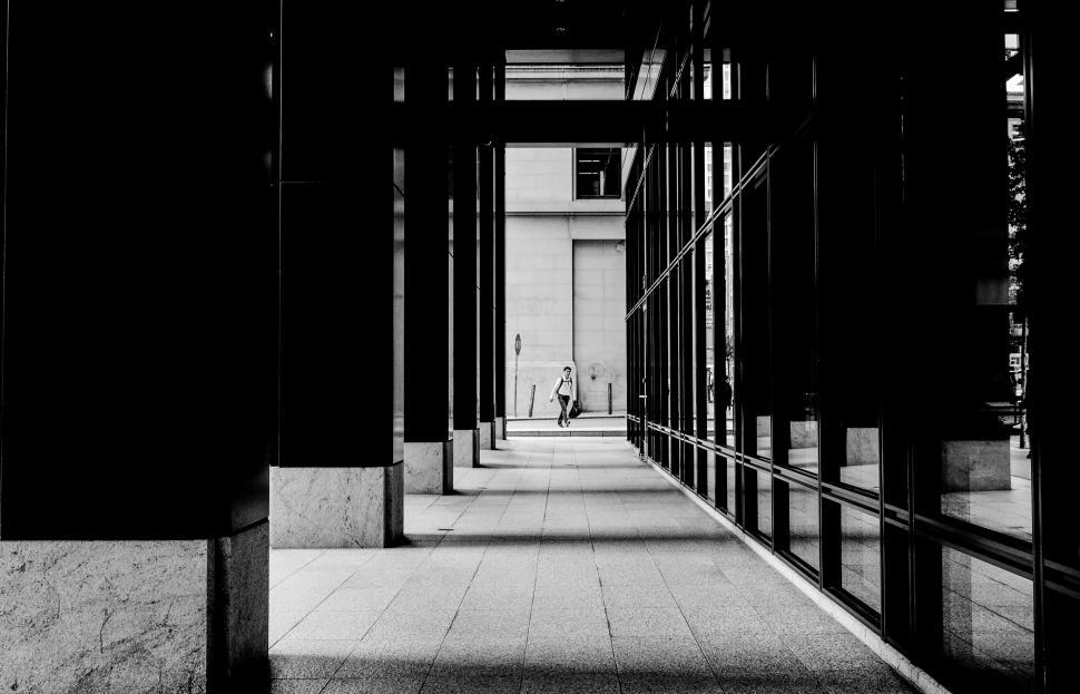 Free Image of Monochromatic urban scene with silhouetted figure 