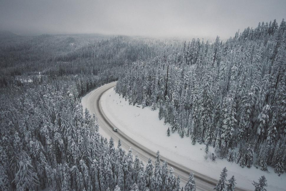 Free Image of Snowy forest road from aerial view 