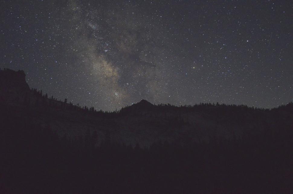 Free Image of Starry night sky over a mountain ridge 