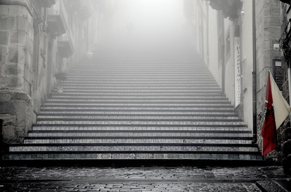Free Image of Misty stairway with ceramic tile decoration 