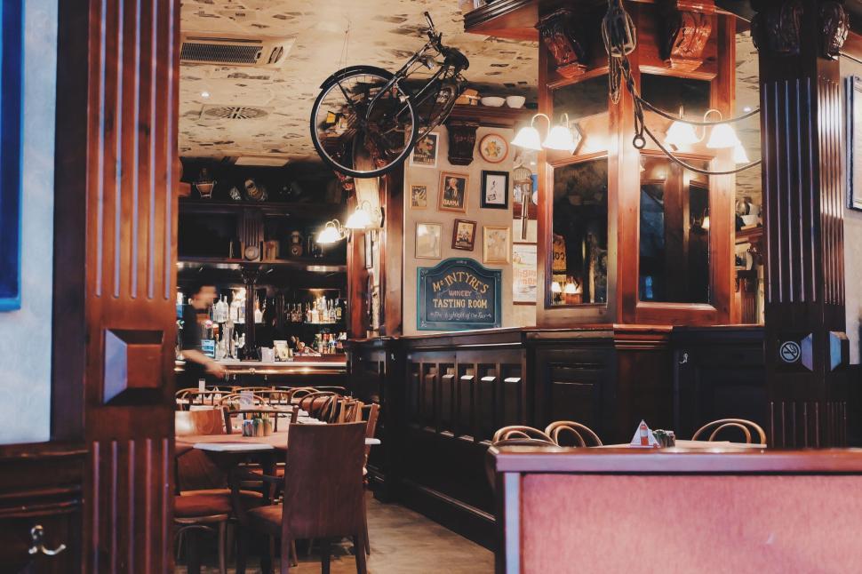Free Image of Vintage decor in traditional pub interior 