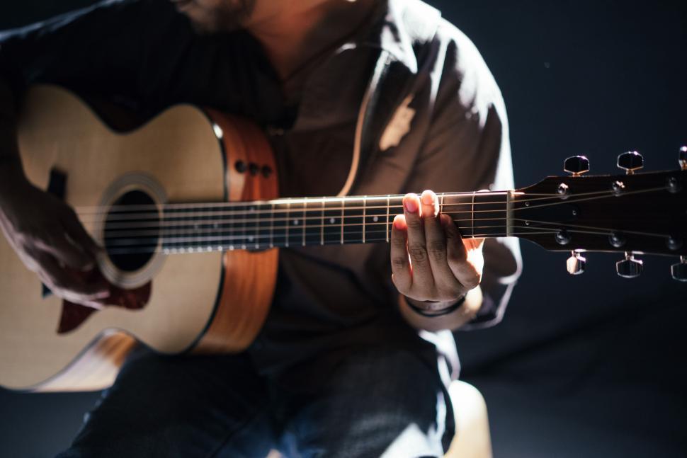 Free Image of Guitarist Playing Acoustic Guitar Close-Up 