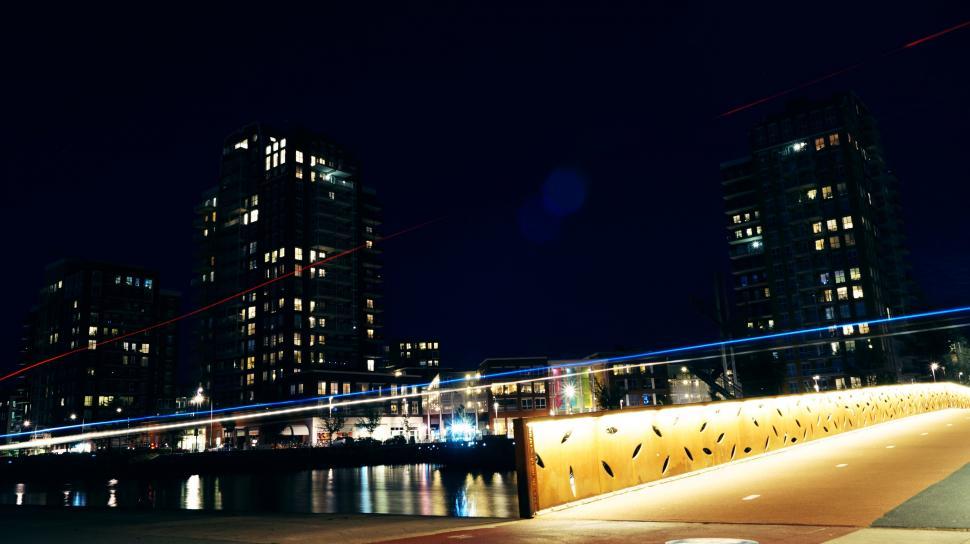 Free Image of Night cityscape with illuminated bridge 