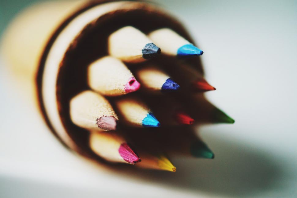 Free Image of Close-up of colorful pencil tips 