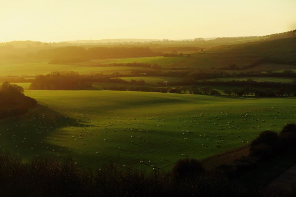 Free Image of Golden sunset over pastoral landscape 