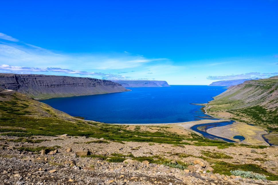 Free Image of Panoramic view of fjords with clear skies 