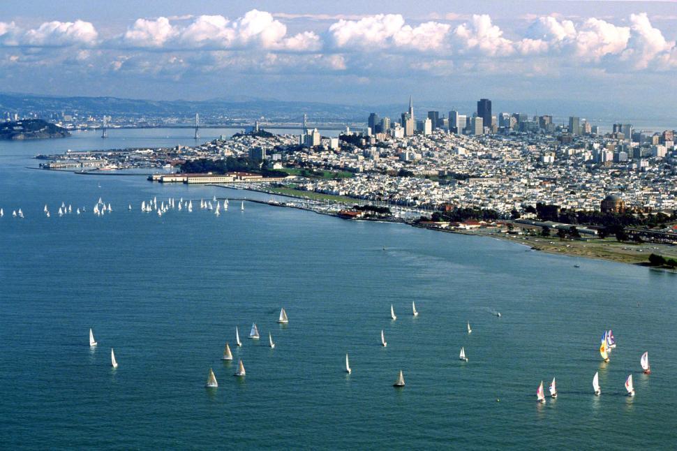 Download Free Stock Photo of San Francisco bay, city and sailboats 