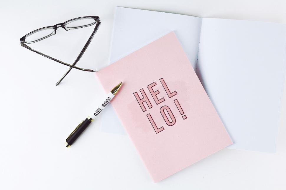 Free Image of Greeting card with HELLO message on a desk 