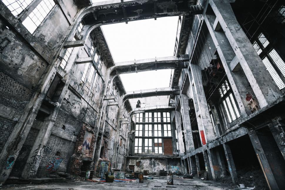 Free Image of Abandoned industrial interior with graffiti 
