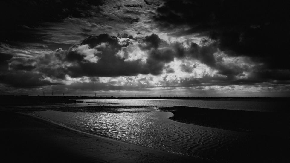 Free Image of Moody black and white coastal landscape 