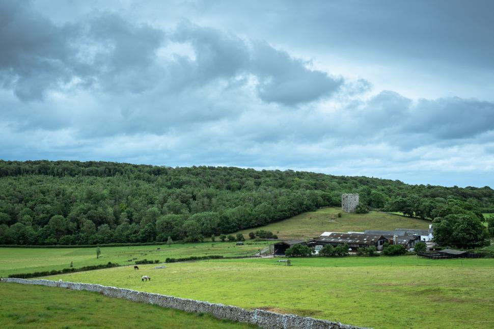 Free Image of Rural landscape with historical tower and field 