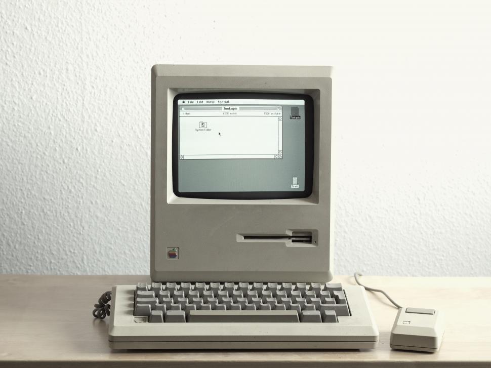 Free Image of Vintage Apple Macintosh computer on desk 