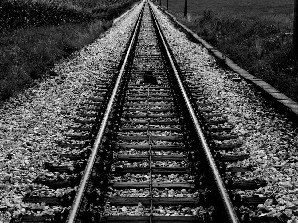 Free Image of Monochrome railroad tracks vanishing point 