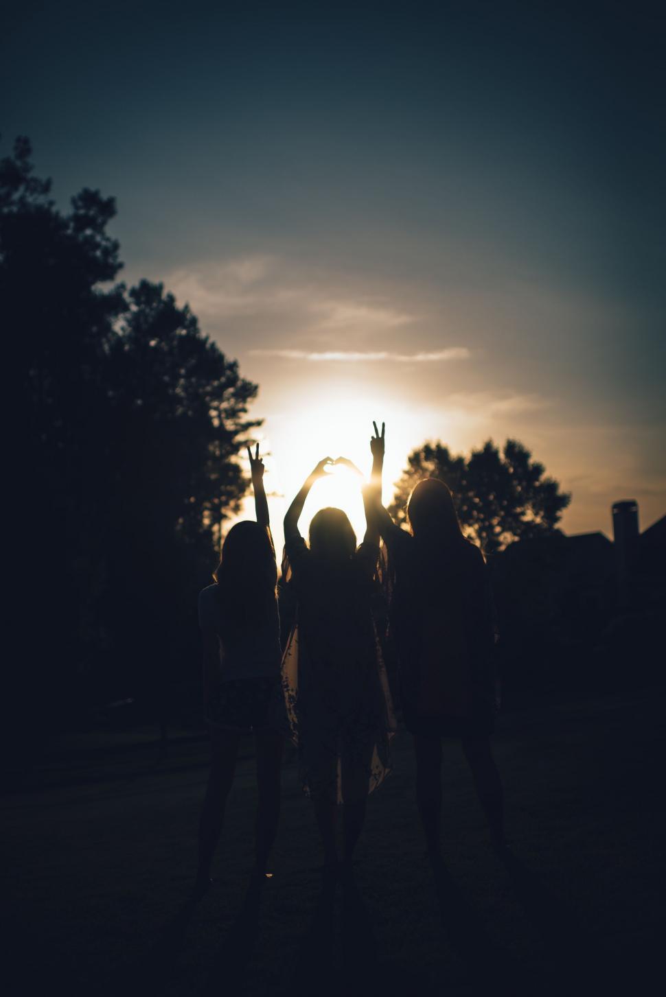 Free Image of Silhouetted people at sunset 