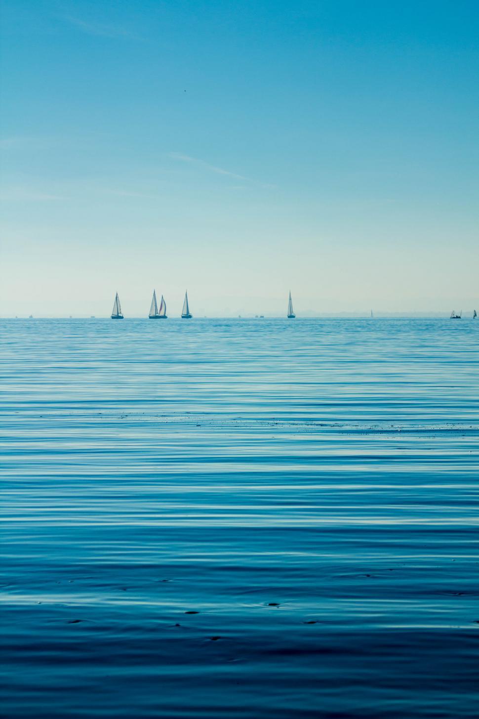 Free Image of Serenity on a calm sea with sailboats 