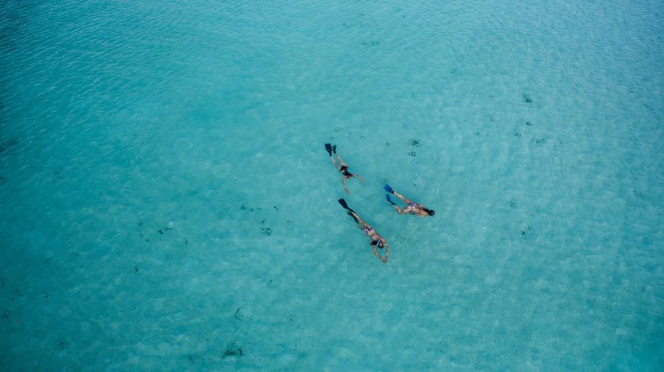 Free Image of Aerial view of people floating in clear sea 