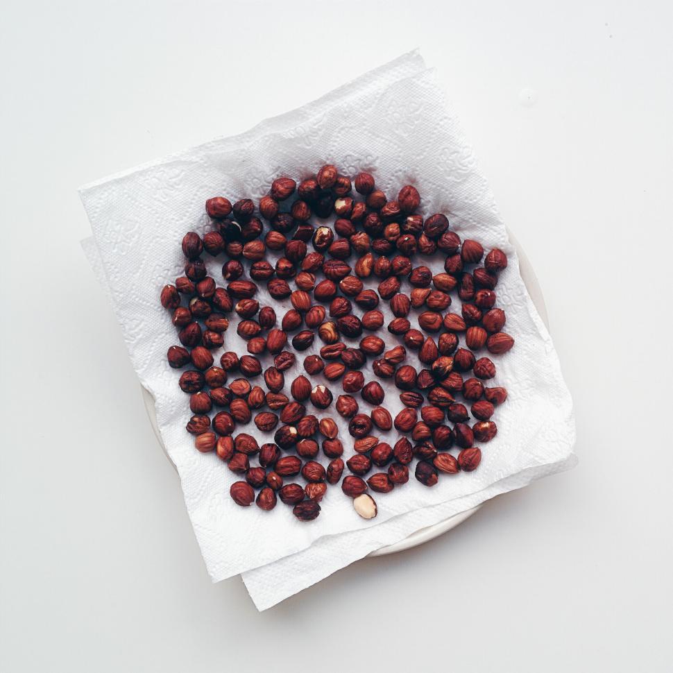 Free Image of Pile of hazelnuts on paper napkin 