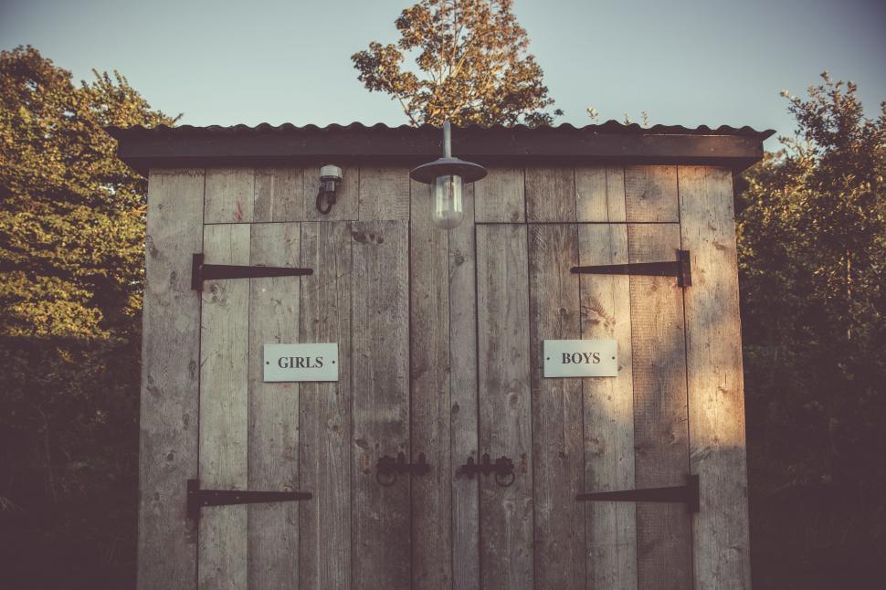Free Image of Wooden outhouses with gender signs 