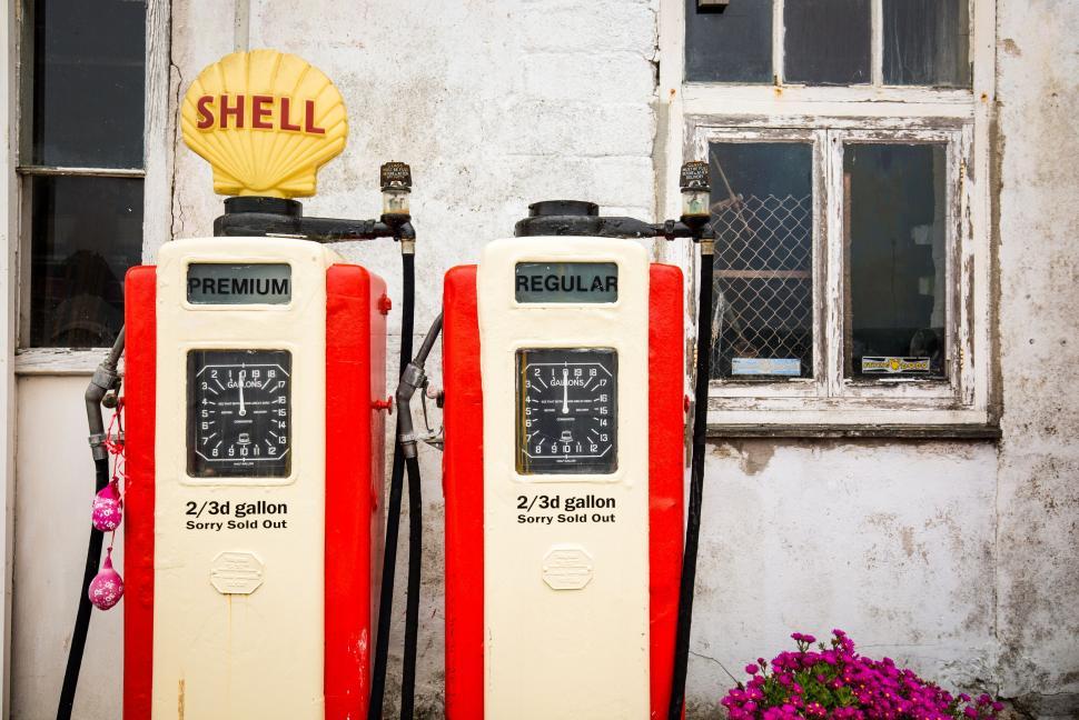 Free Image of Vintage fuel pumps with Shell branding 