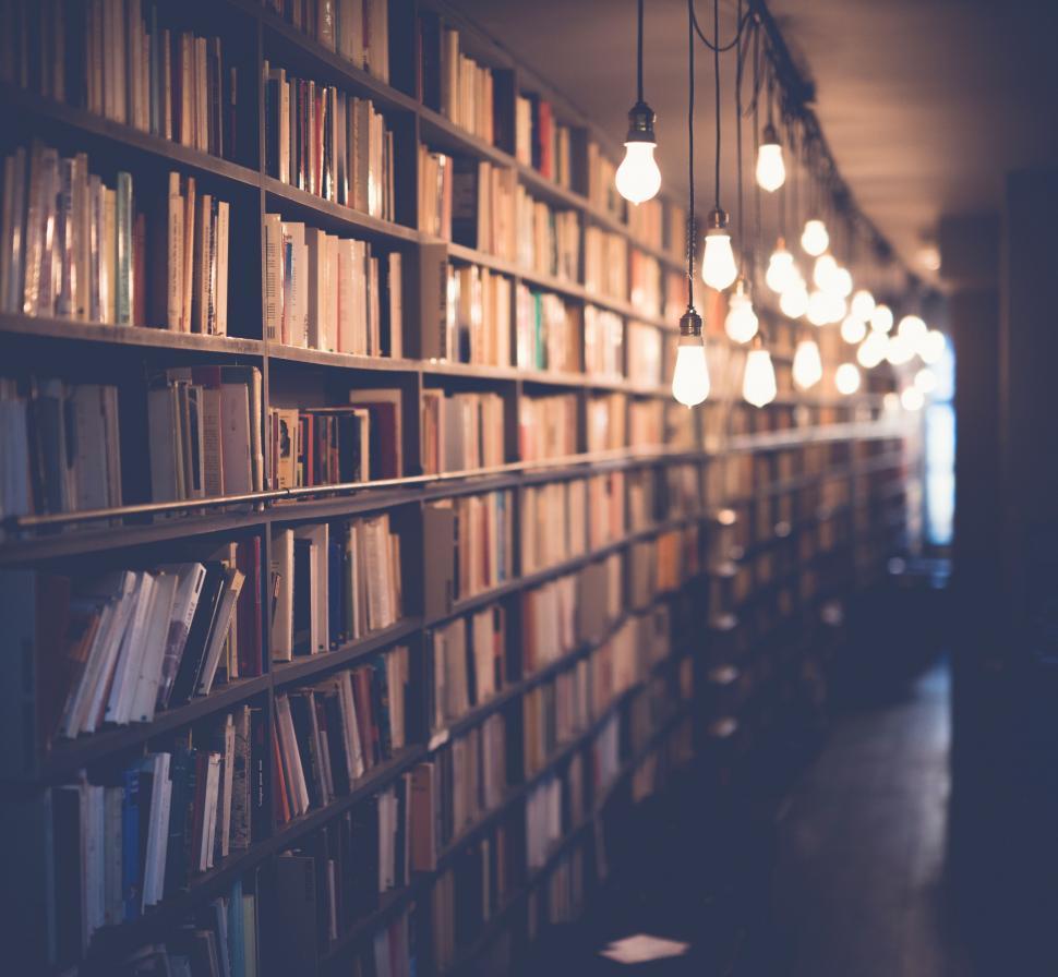 Free Image of Library shelves lined with books 