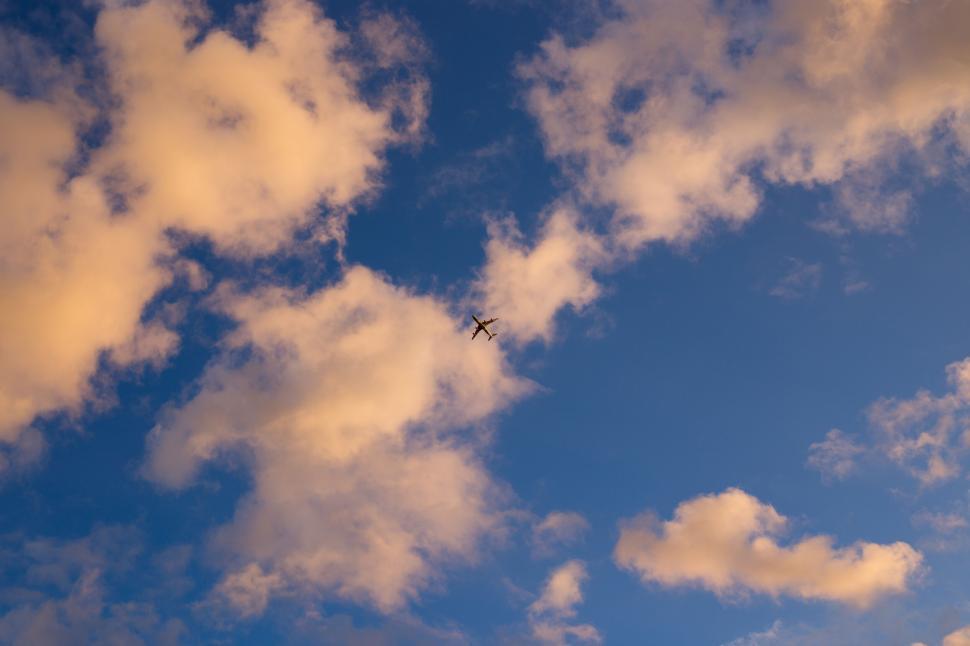 Free Image of Airplane flying in a cloudy sky 